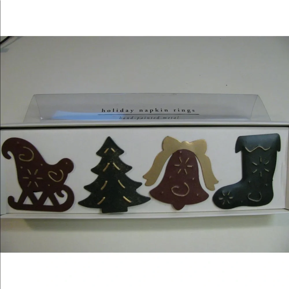 PIER 1 Christmas Napkin Rings - Hand Painted Metal - 4 Designs - NIB
